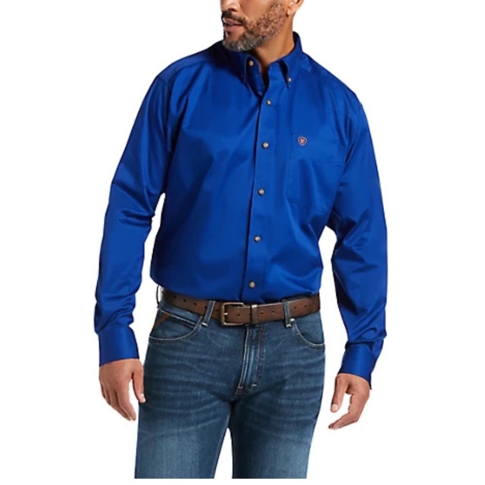 Ariat Mens Casual Series Solid Twill Classic Long Sleeve Shirt Blue Small